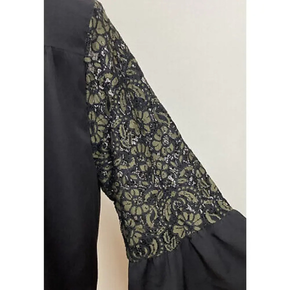 Lane Bryant women's Plus size black green lace bell long sleeves Blouse size 16 - Picture 8 of 9